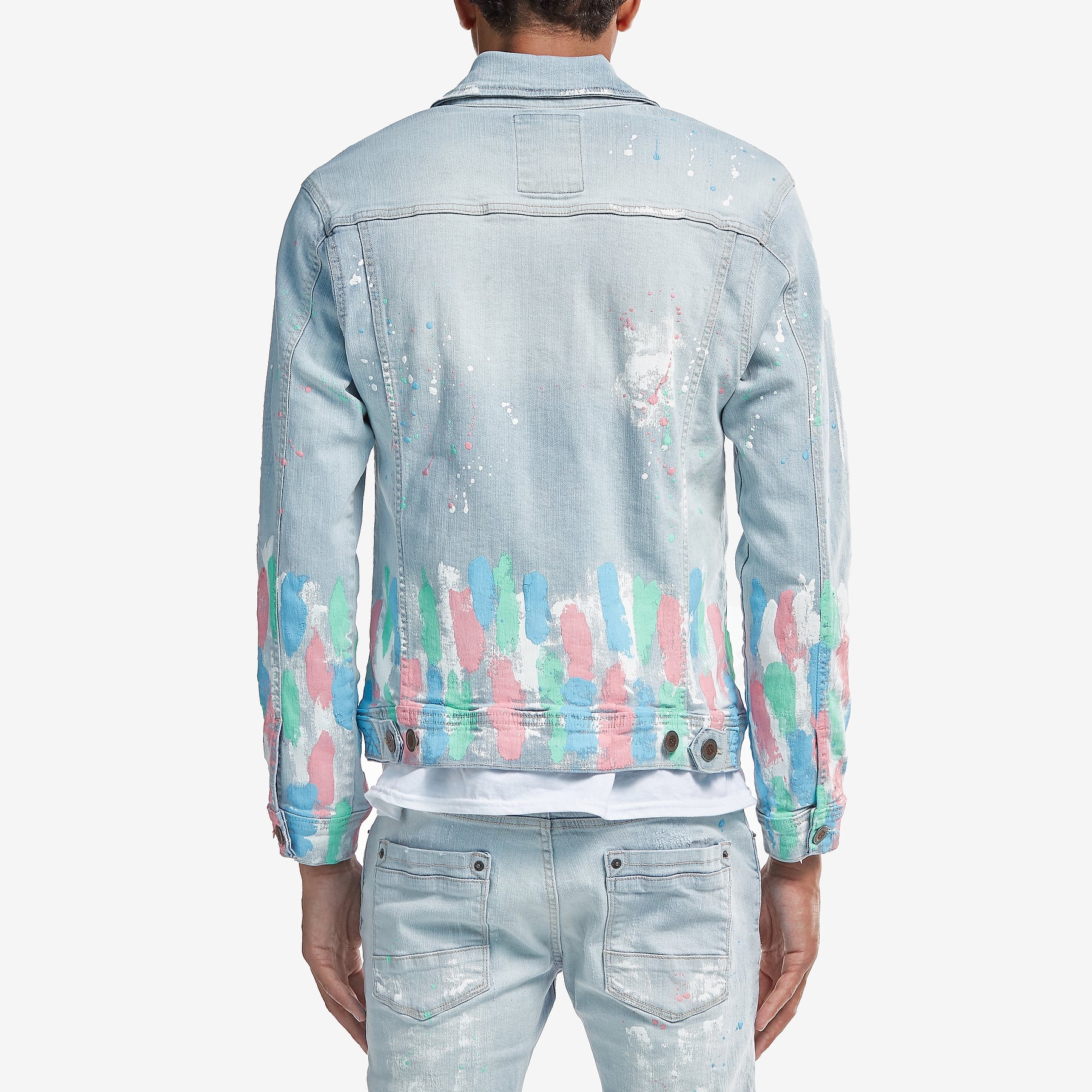 LIGHT BLUE DENIM JACKET W/ MULTI COLOR DETAIL - Copper Rivet