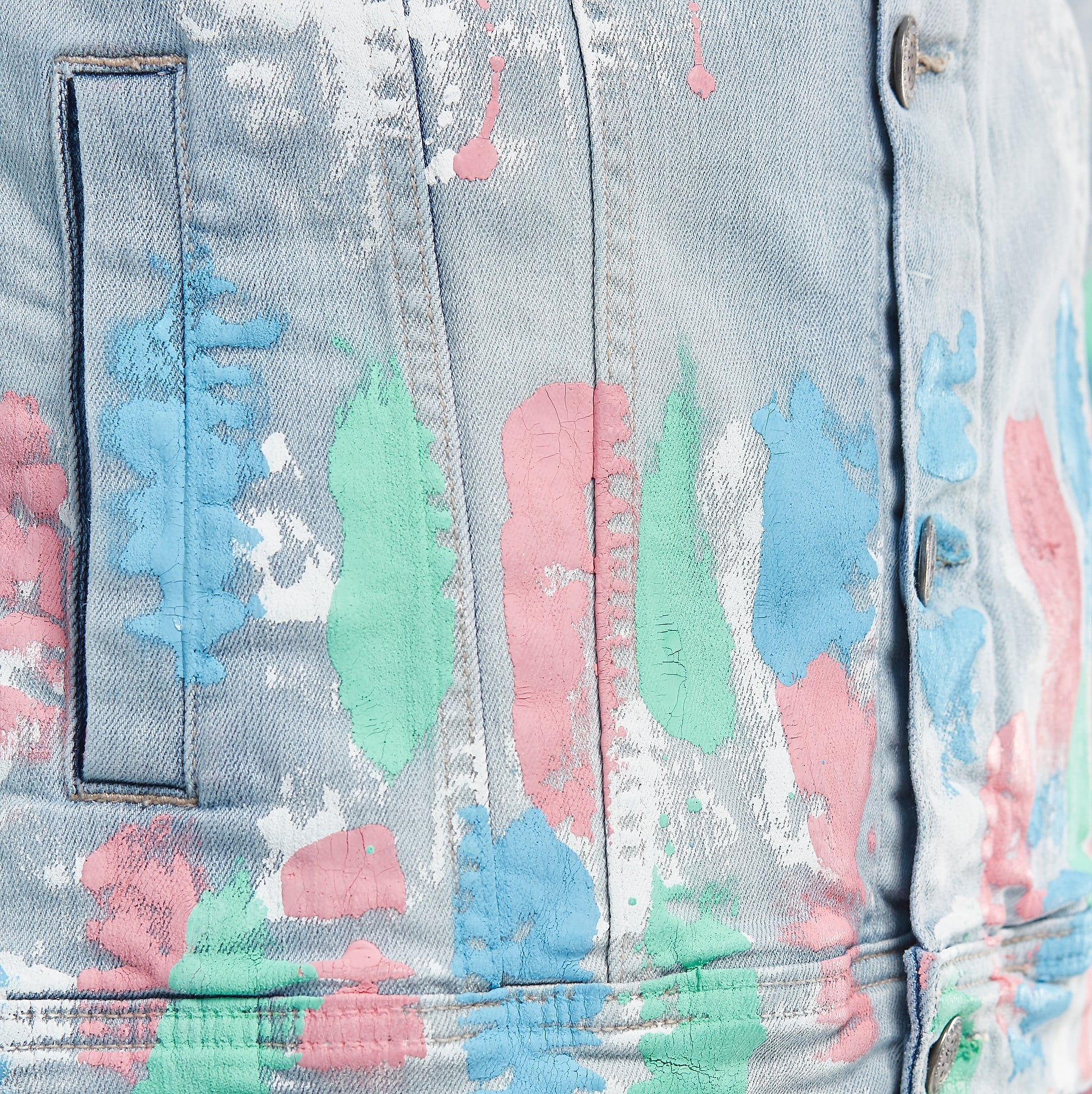 LIGHT BLUE DENIM JACKET W/ MULTI COLOR DETAIL - Copper Rivet