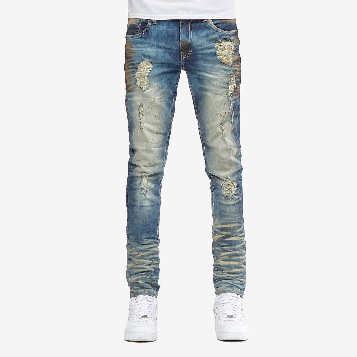 TINT BLUE PREMIUM WASHED JEANS W/ RIPS - Copper Rivet