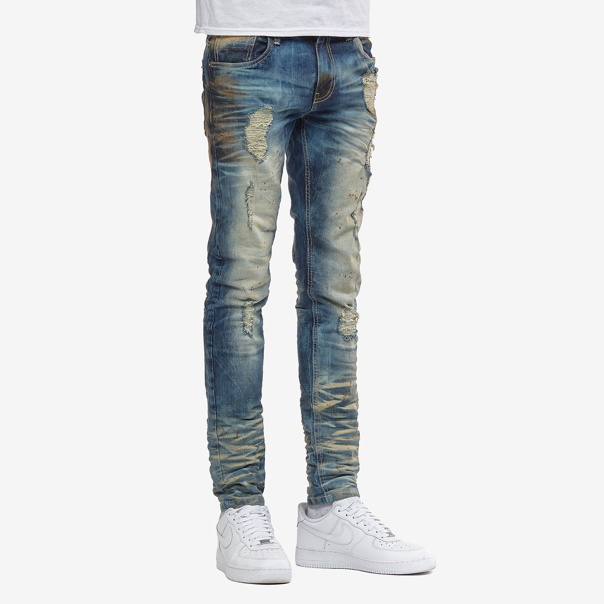 TINT BLUE PREMIUM WASHED JEANS W/ RIPS - Copper Rivet