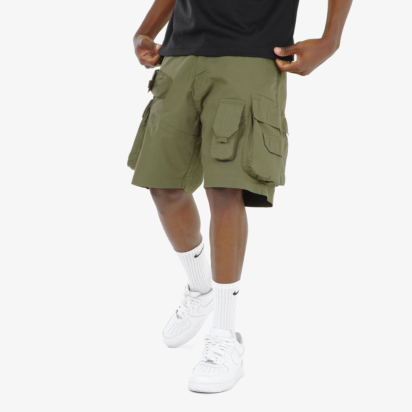 OLIVE RIP STOP CARGO SHORTS