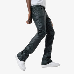 OLIVE WAXED STACKED PANTS