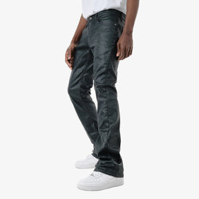 OLIVE WAXED STACKED PANTS