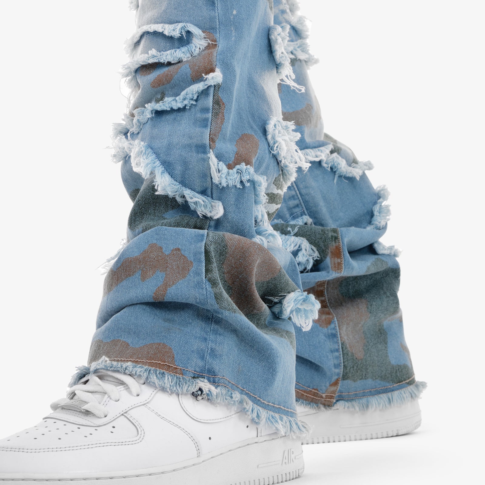 LIGHT SAND BLUE STACKED CAMO JEANS
