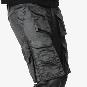 BLACK CARGO WAX COATED JEANS