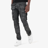 BLACK CARGO WAX COATED JEANS