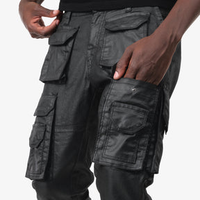 BLACK CARGO WAX COATED JEANS