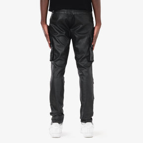 BLACK CARGO WAX COATED JEANS