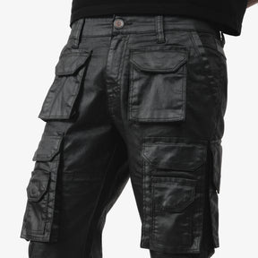 BLACK CARGO WAX COATED JEANS