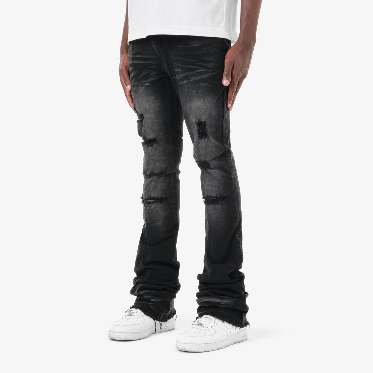 BLACK STACKED JEANS W/ SUPER STRETCH