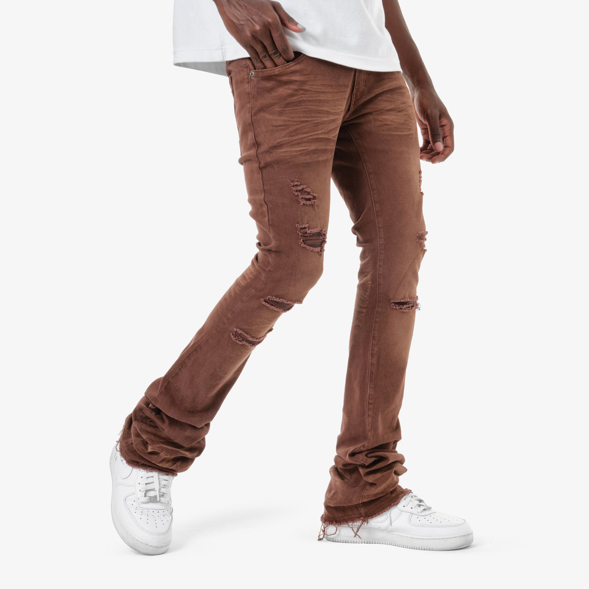 BROWN STACKED JEANS W/ SUPER STRETCH