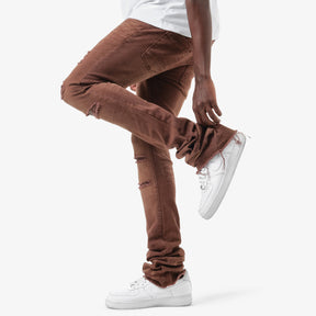 BROWN STACKED JEANS W/ SUPER STRETCH