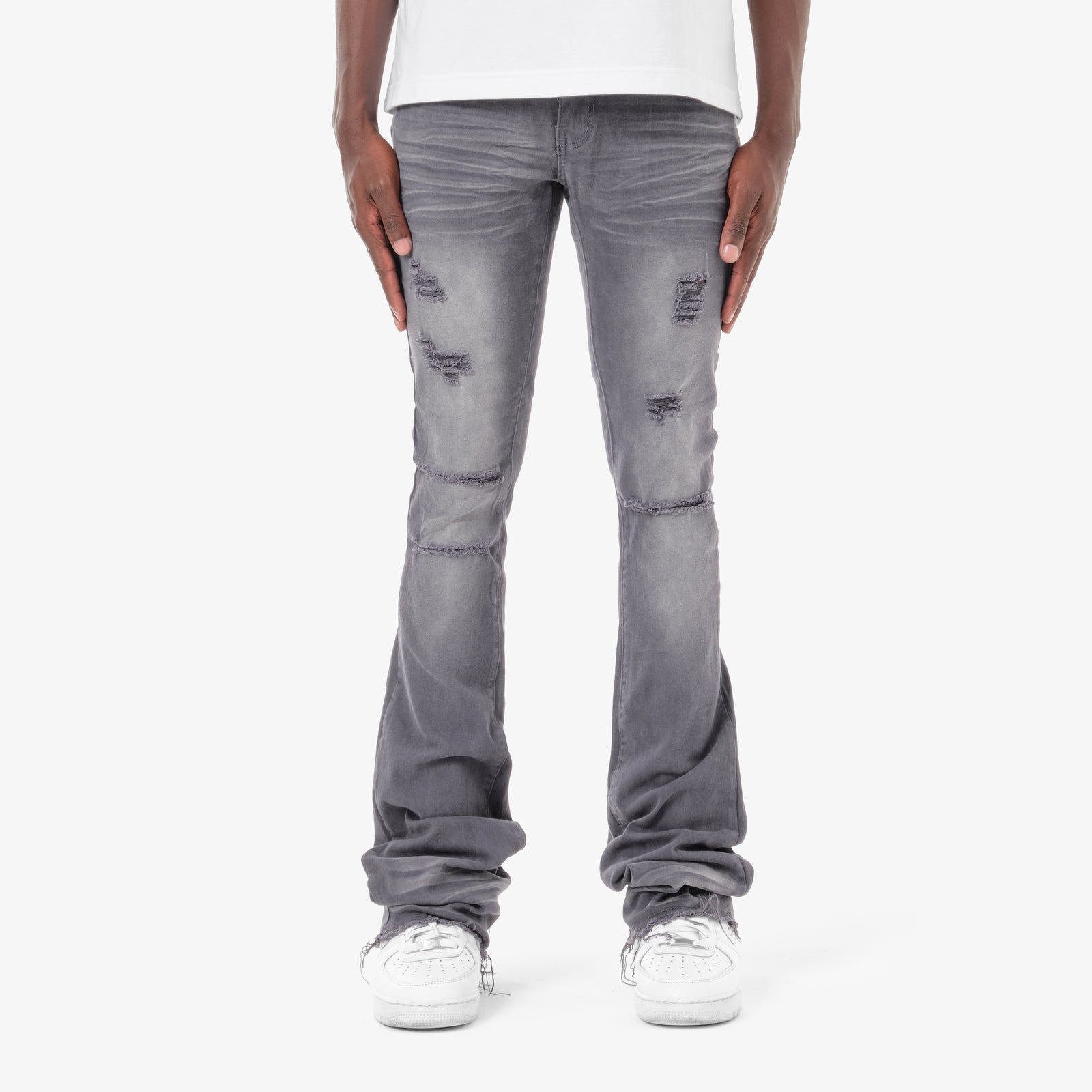 GREY STACKED JEANS W/ SUPER STRETCH
