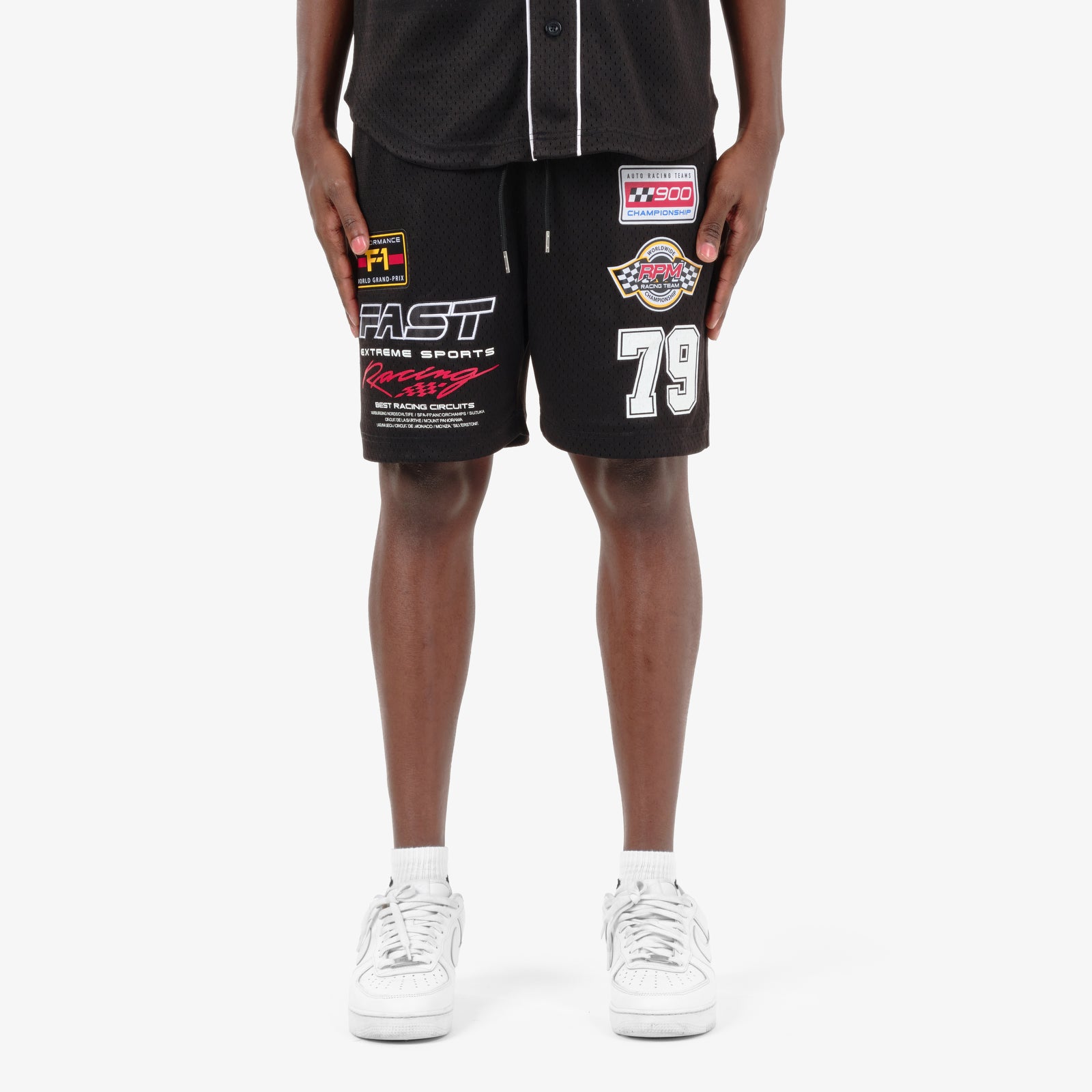 BLACK MESH RACING SHORTS