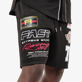 BLACK MESH RACING SHORTS