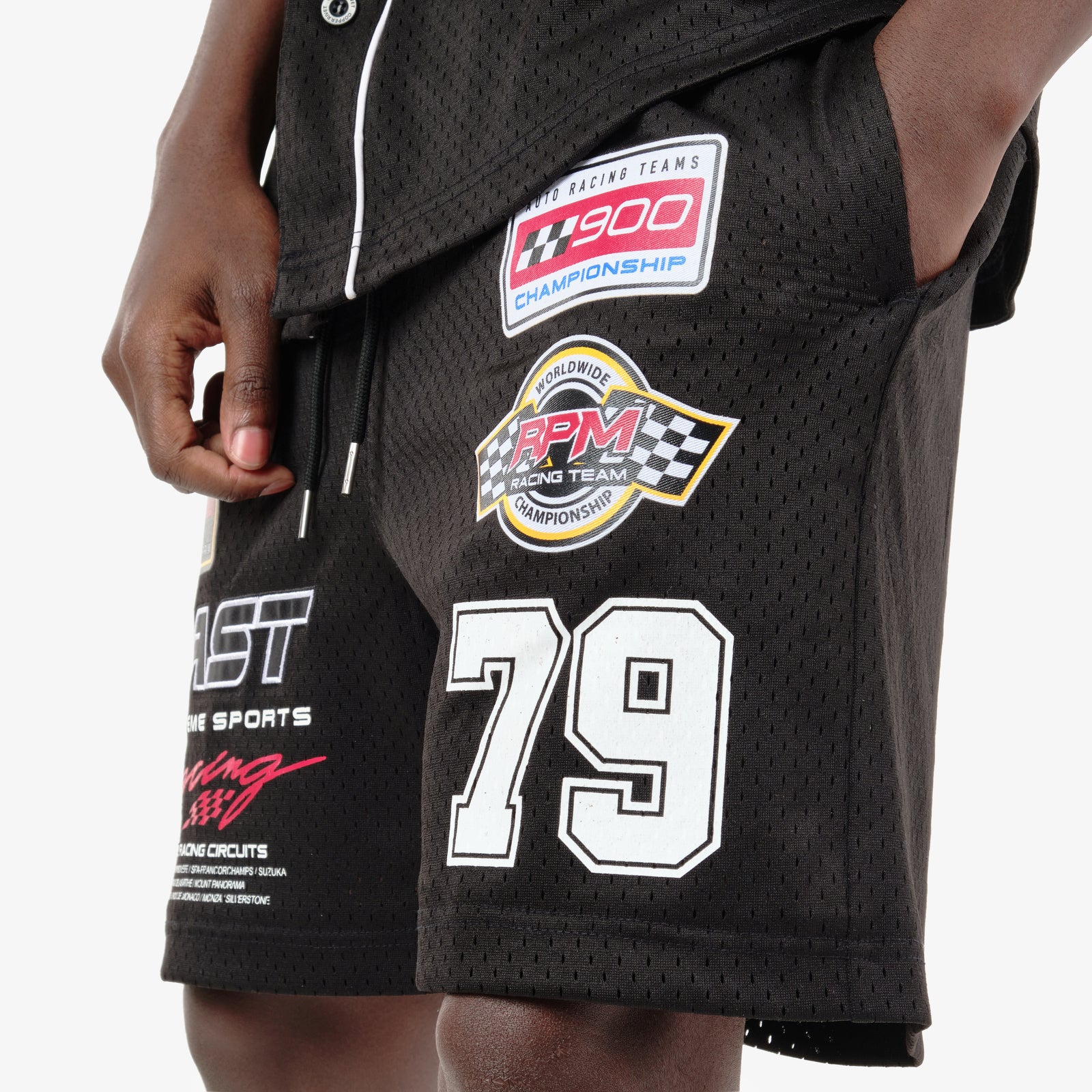 BLACK MESH RACING SHORTS