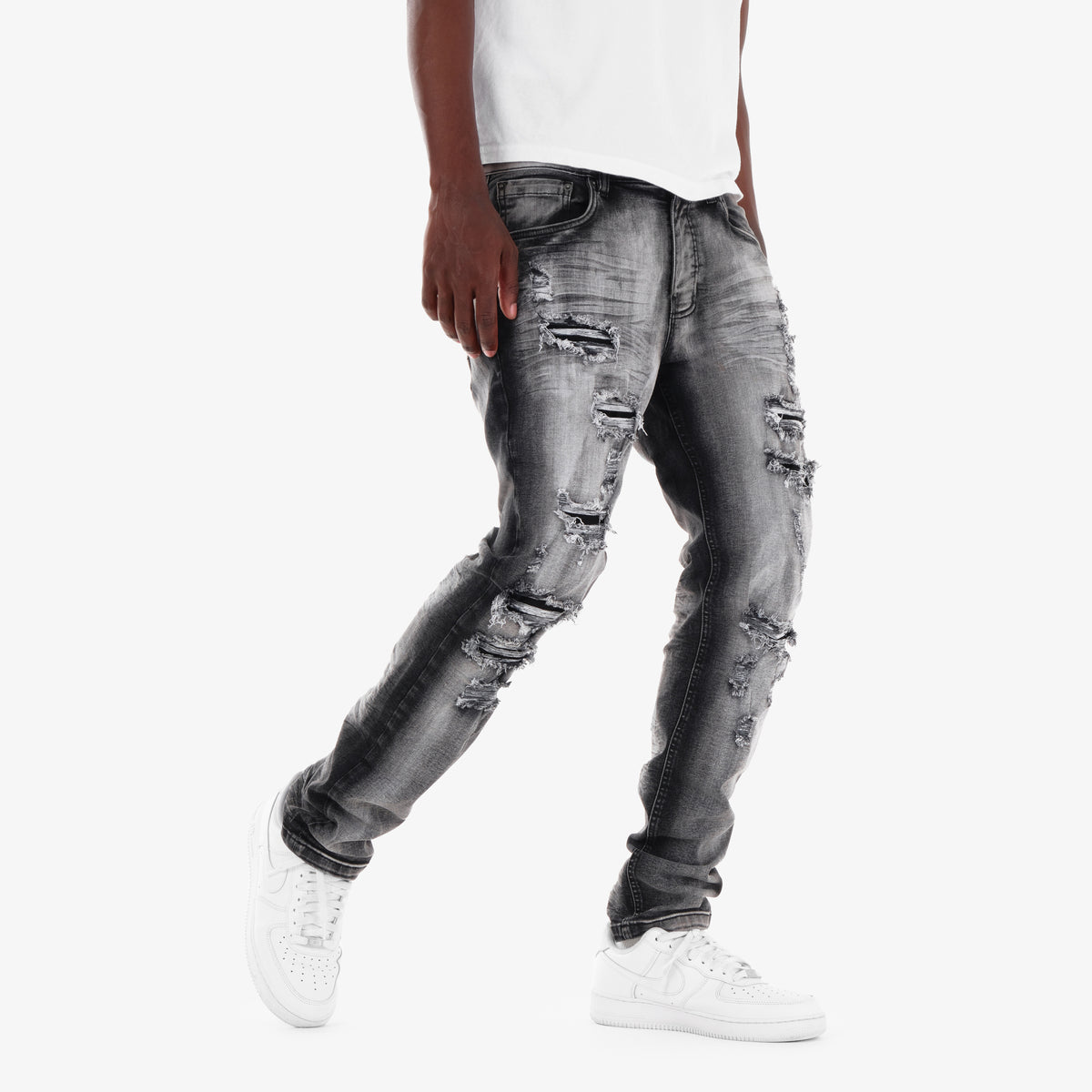 BLACK SAND TINT RIP & REPAIR JEANS