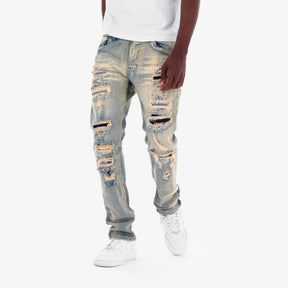 KHAKI TINT RIP & REPAIR JEANS