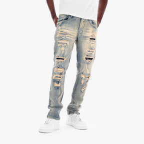 KHAKI TINT RIP & REPAIR JEANS