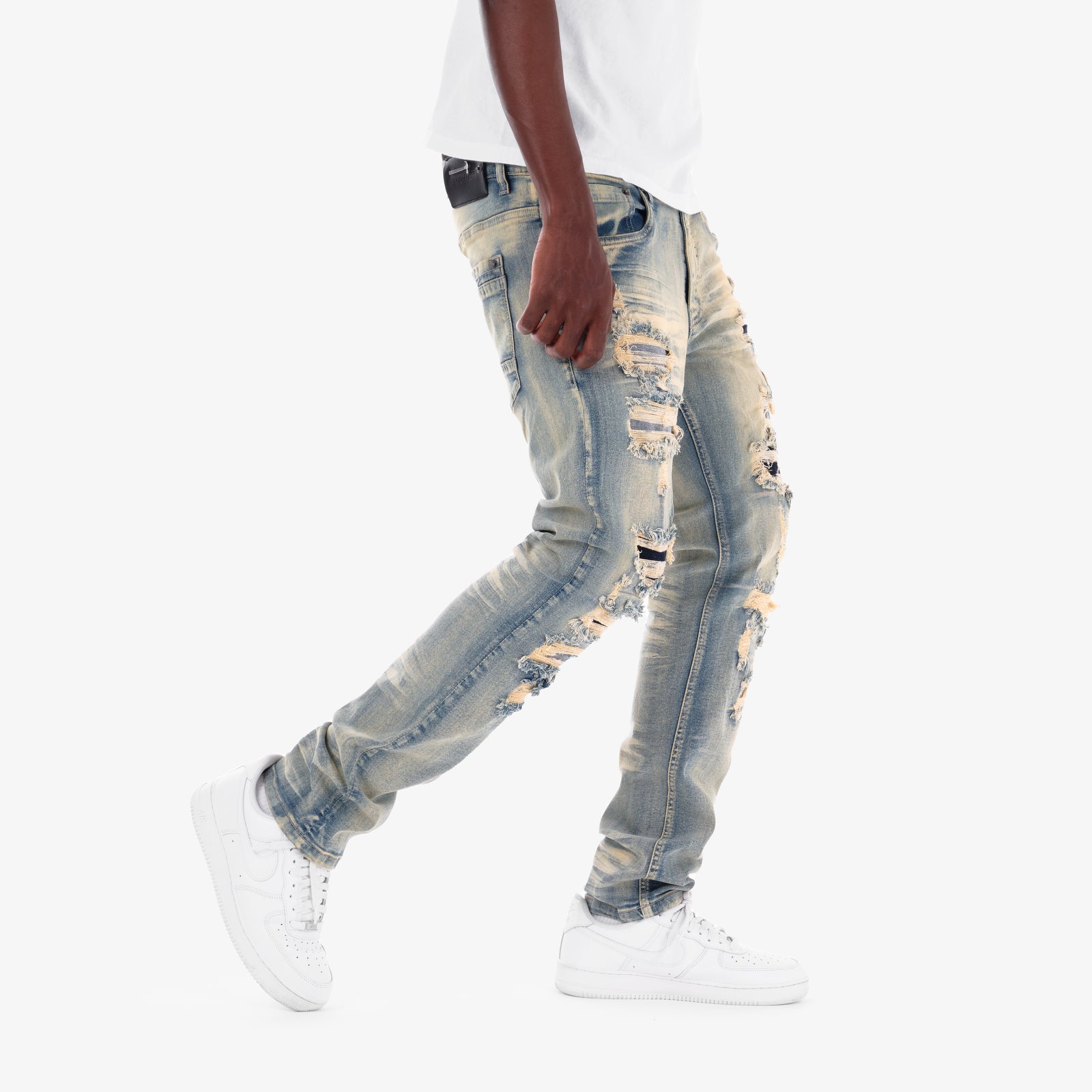 KHAKI TINT RIP & REPAIR JEANS