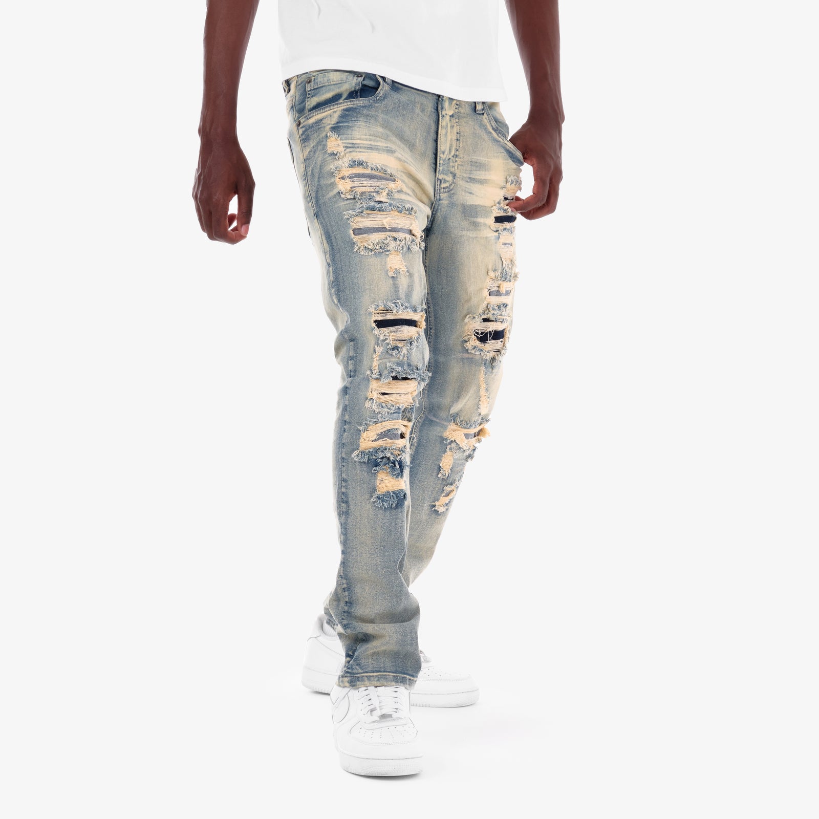 KHAKI TINT RIP & REPAIR JEANS