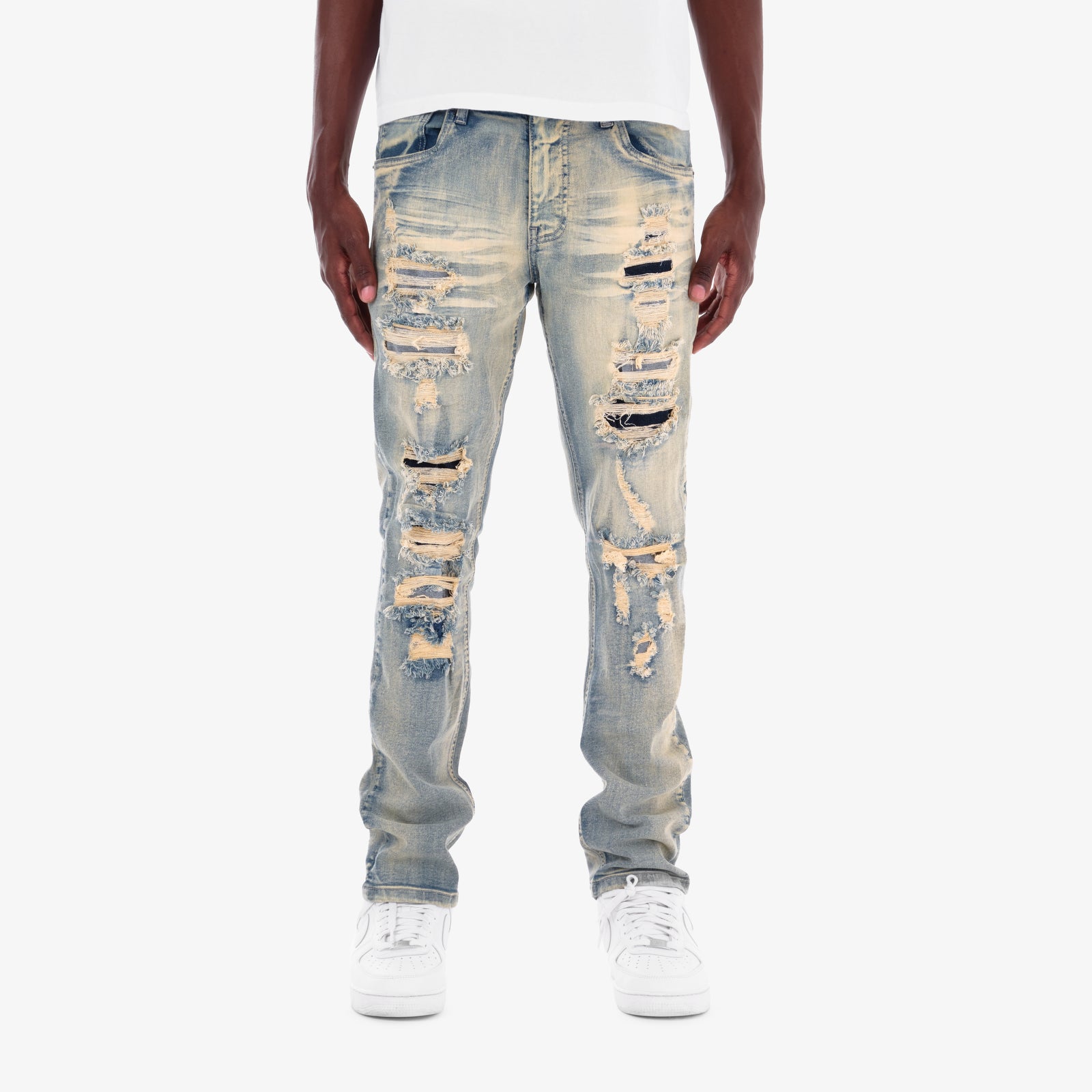 KHAKI TINT RIP & REPAIR JEANS