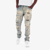 KHAKI TINT RIP & REPAIR JEANS