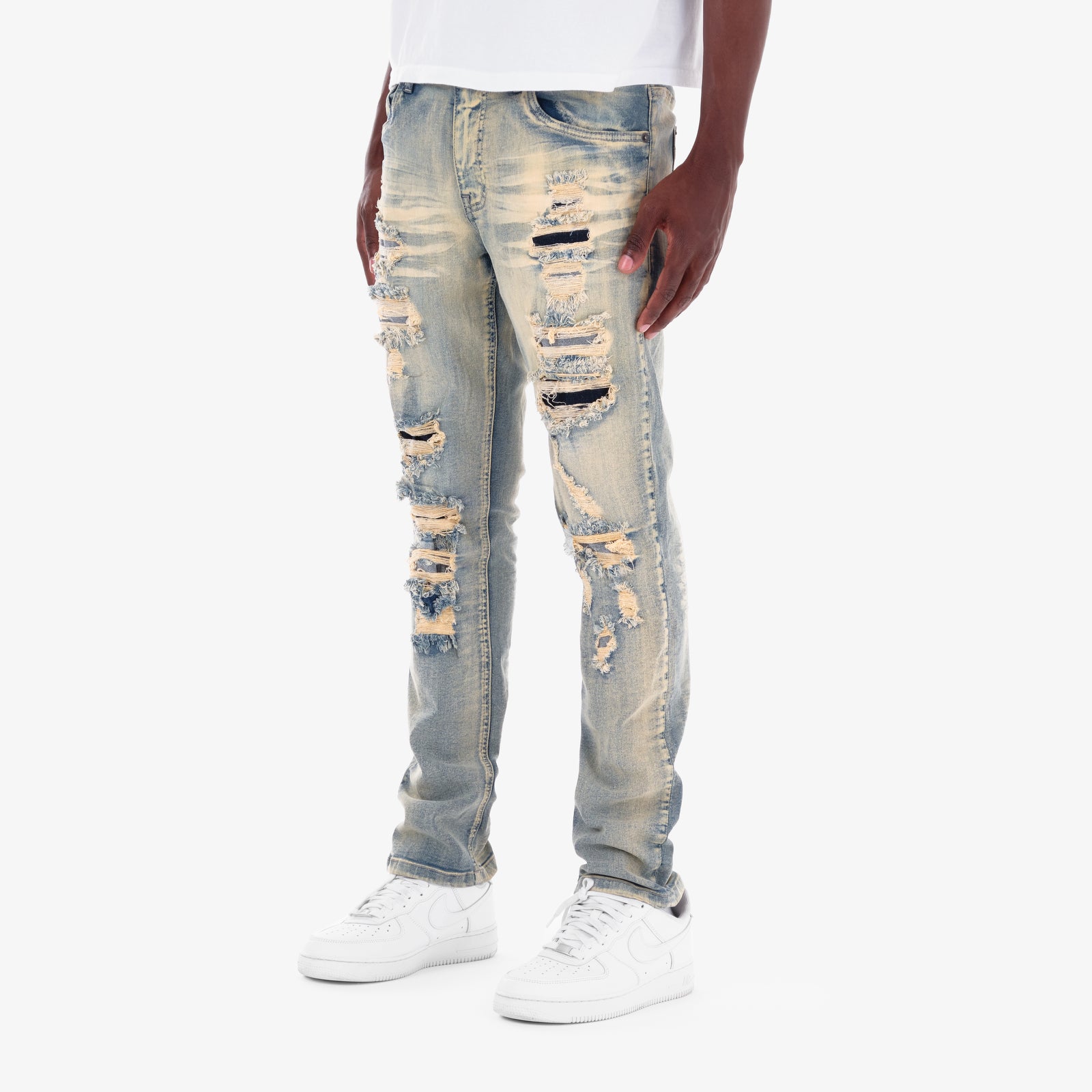 KHAKI TINT RIP & REPAIR JEANS