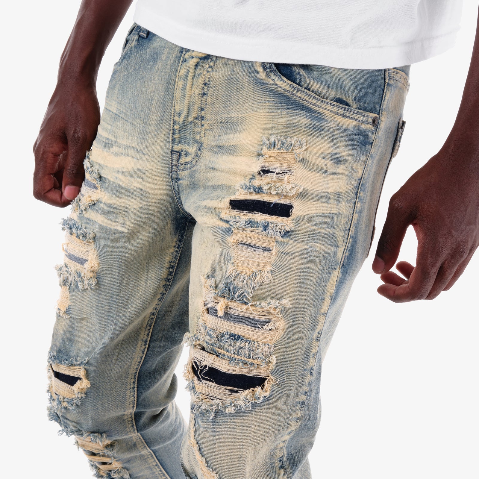 KHAKI TINT RIP & REPAIR JEANS