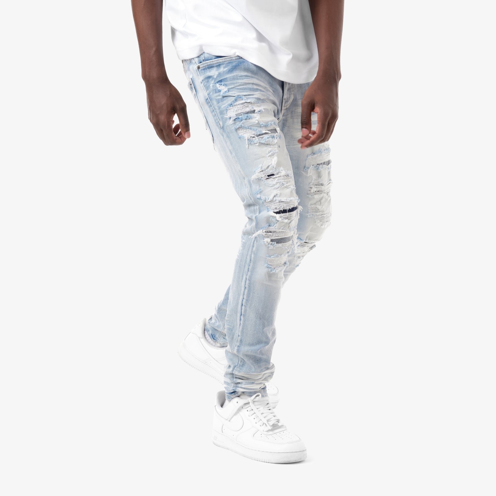 LIGHT SAND BLUE RIP & REPAIR JEANS