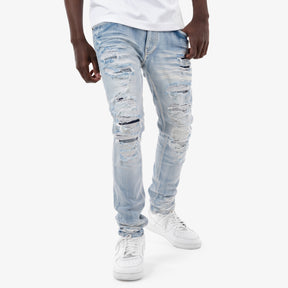 LIGHT SAND BLUE RIP & REPAIR JEANS