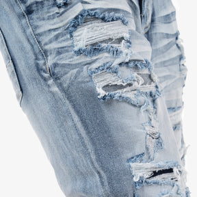 LIGHT SAND BLUE RIP & REPAIR JEANS