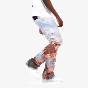 STACKED ANGEL PRINT CARGO PANTS