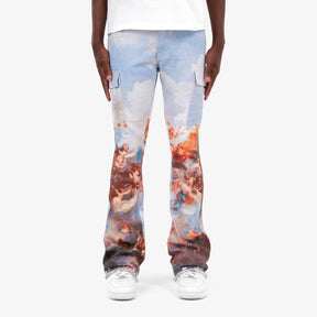 STACKED ANGEL PRINT CARGO PANTS