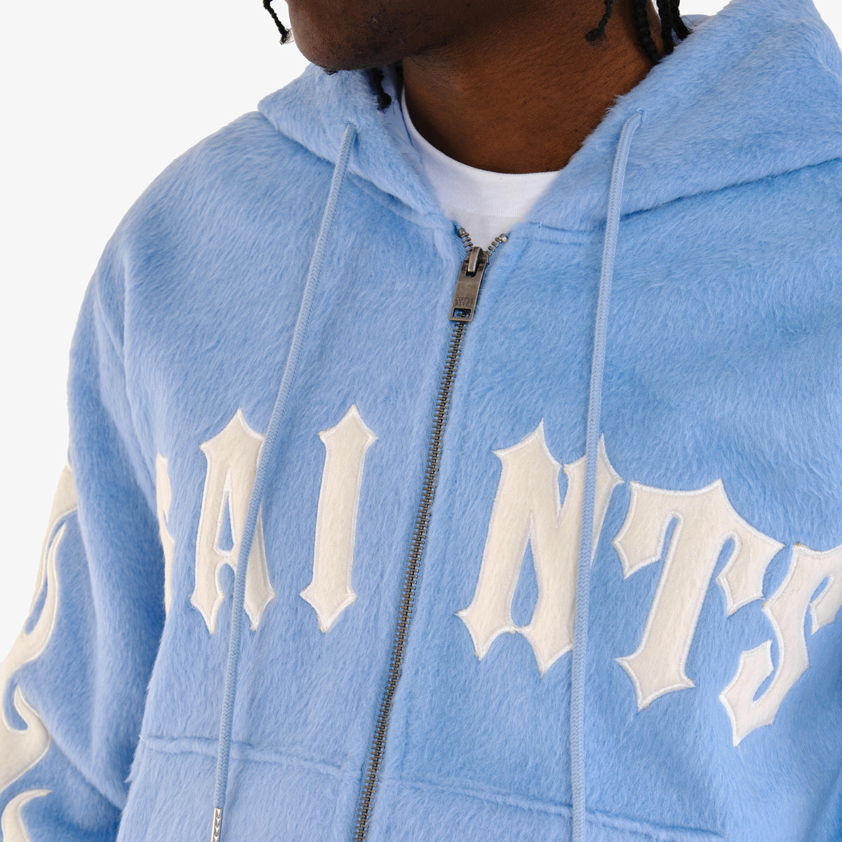 LIGHT BLUE "SAINTS" MOHAIR HOODIE