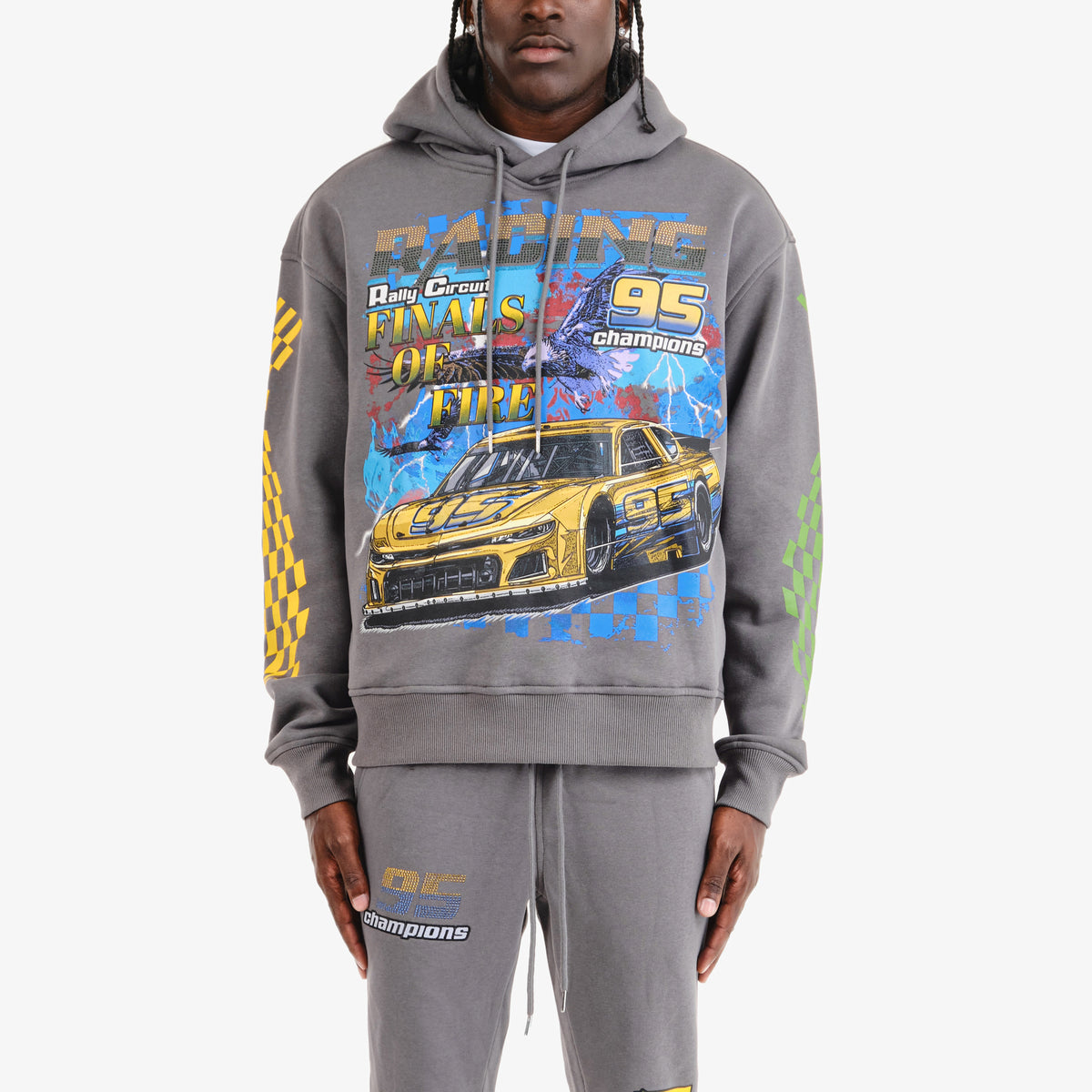 GREY RACING CROPPED HOODIE