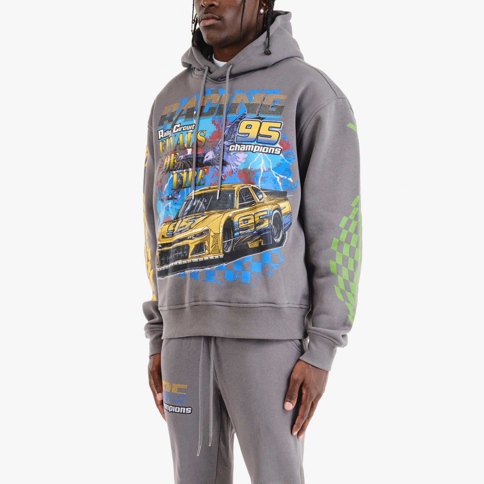 GREY RACING CROPPED HOODIE