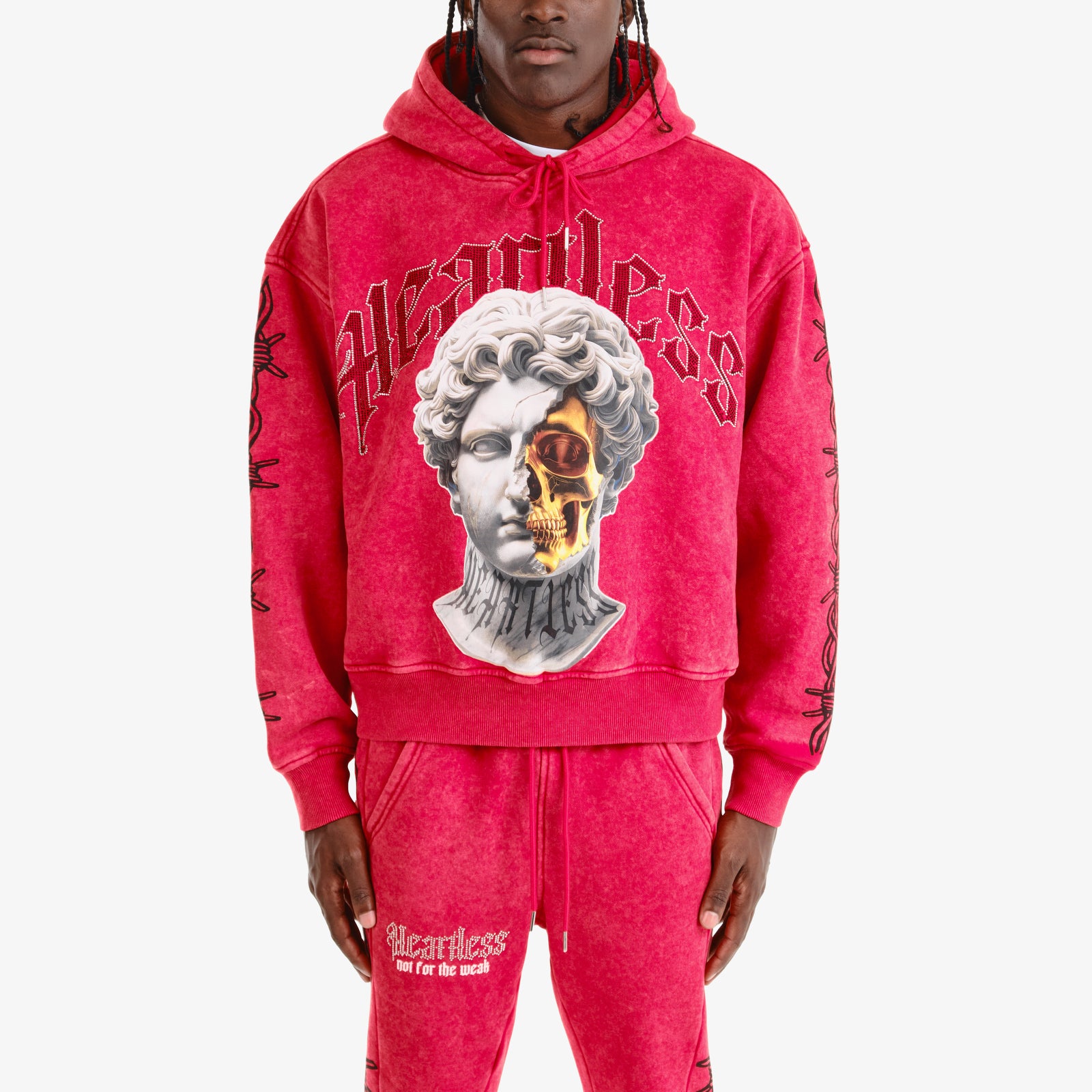 RED HEARTLESS CROPPED HOODIE