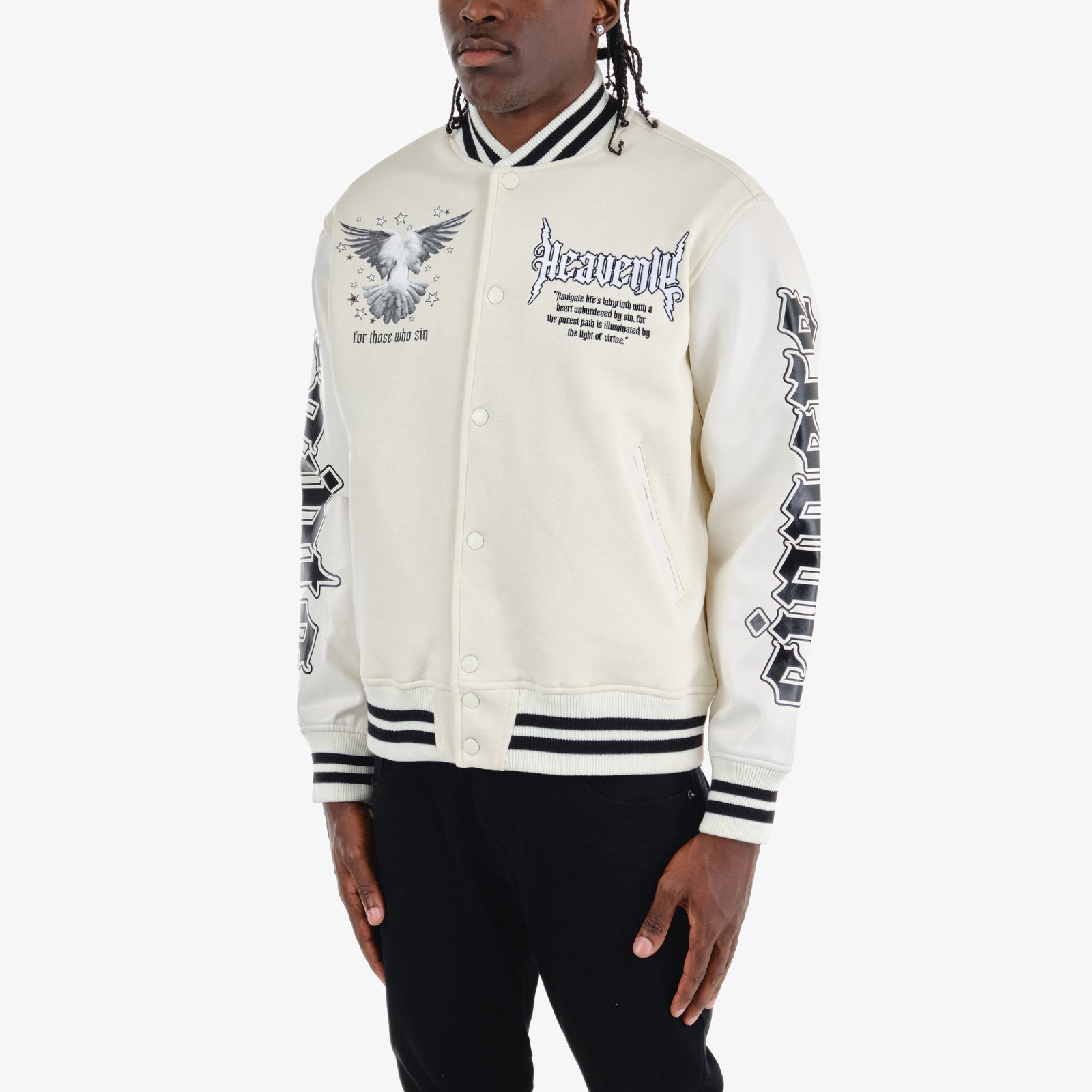 CREAM HEAVENLY VARSITY JACKET