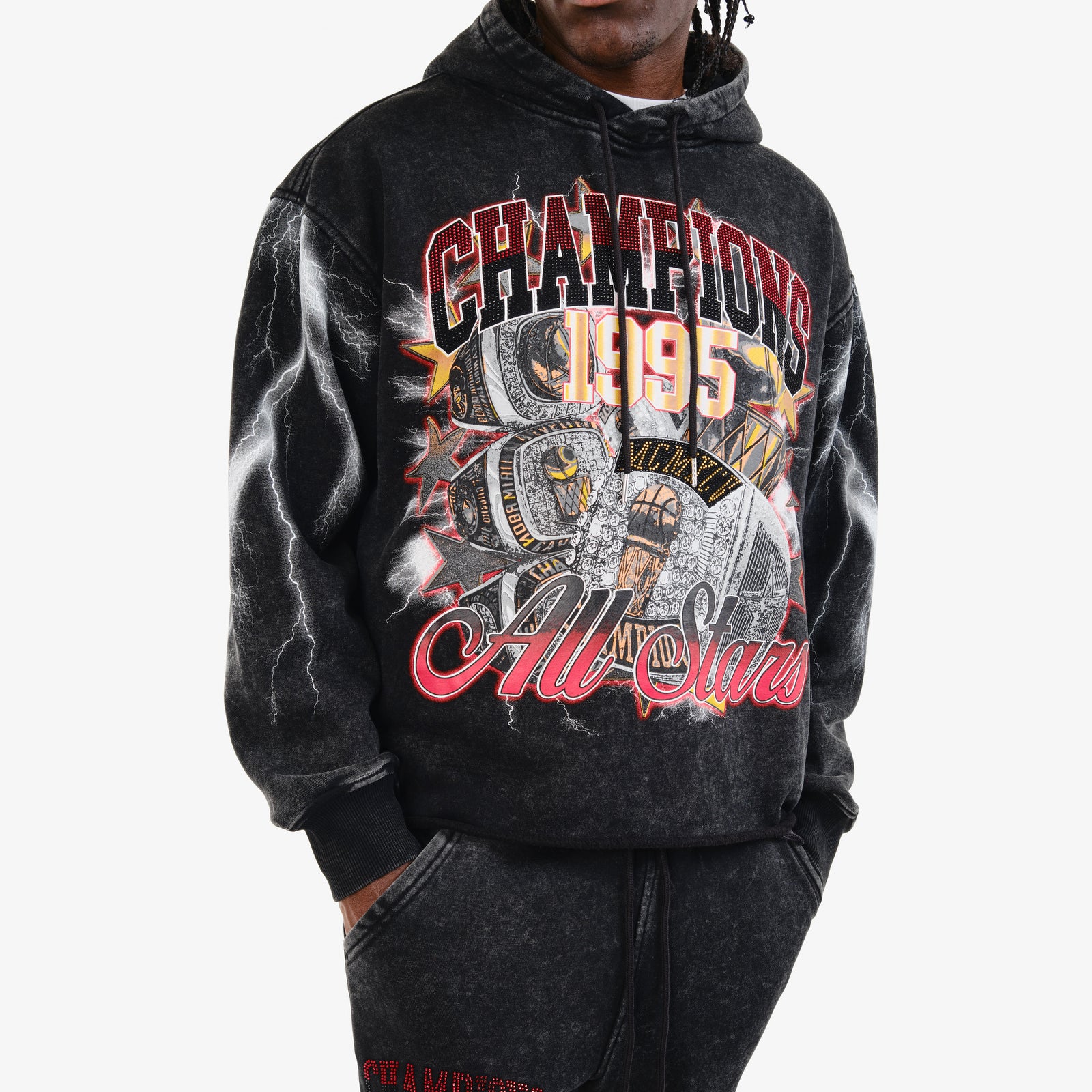 BLACK CHAMPIONS CROPPED HOODIE