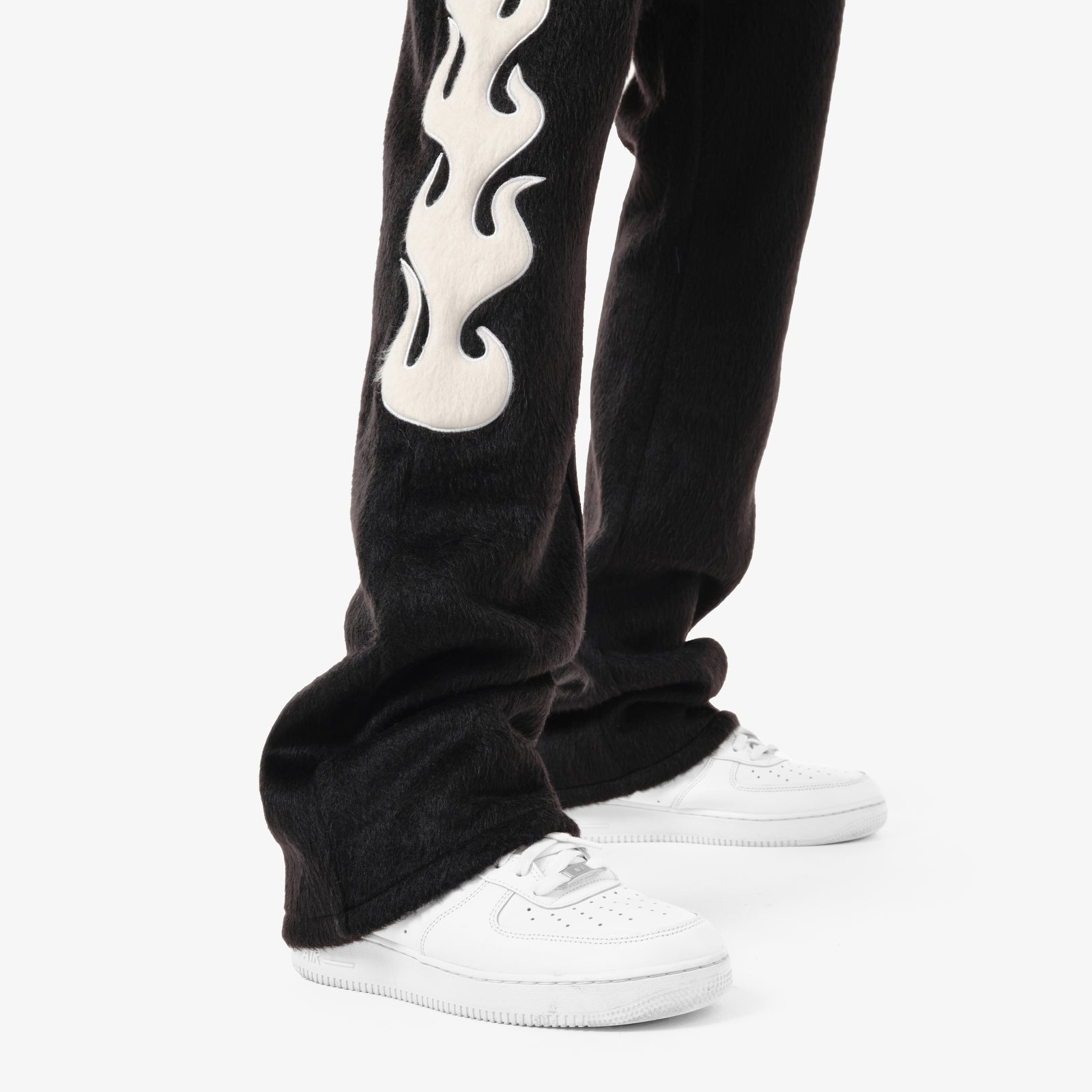 BLACK "SAINTS" MOHAIR STACKED PANTS