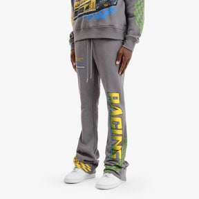 GREY RACING STACKED PANTS