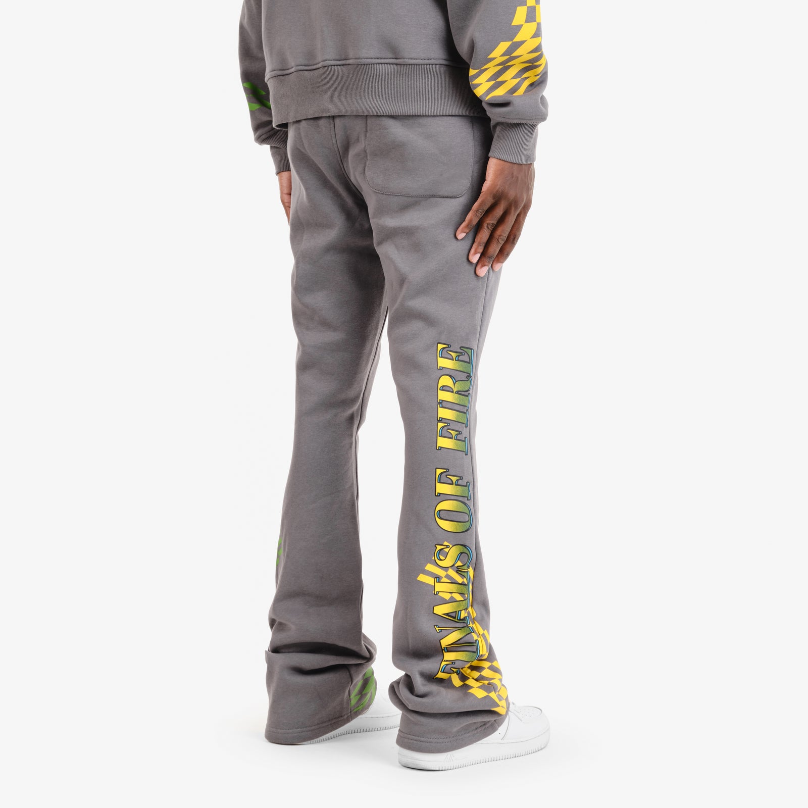 GREY RACING STACKED PANTS