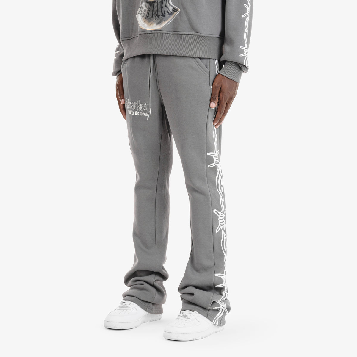 GREY HEARTLESS STACKED PANTS