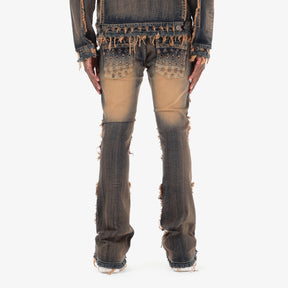 VINTAGE WASHED DISTRESSED FRAY CARGO STACKED JEANS