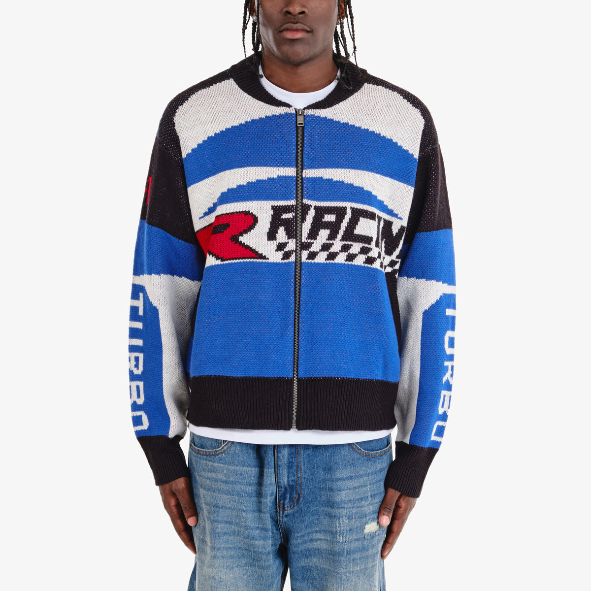 BLUE RACING FULL-ZIP SWEATER