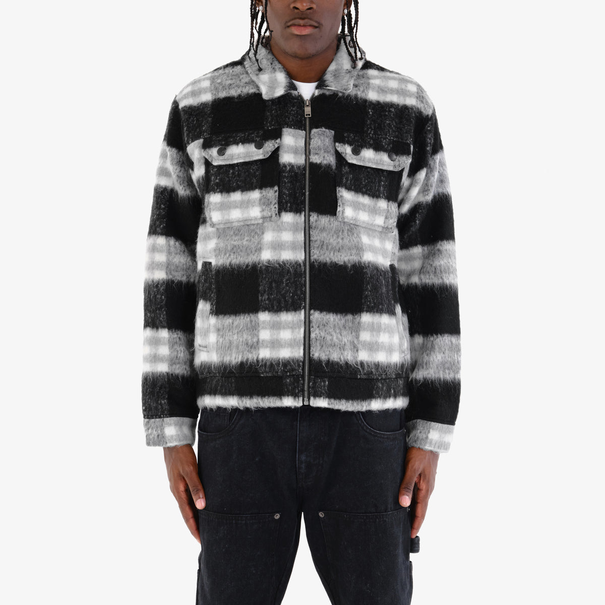 BLACK BRUSHED FLANNEL JACKET