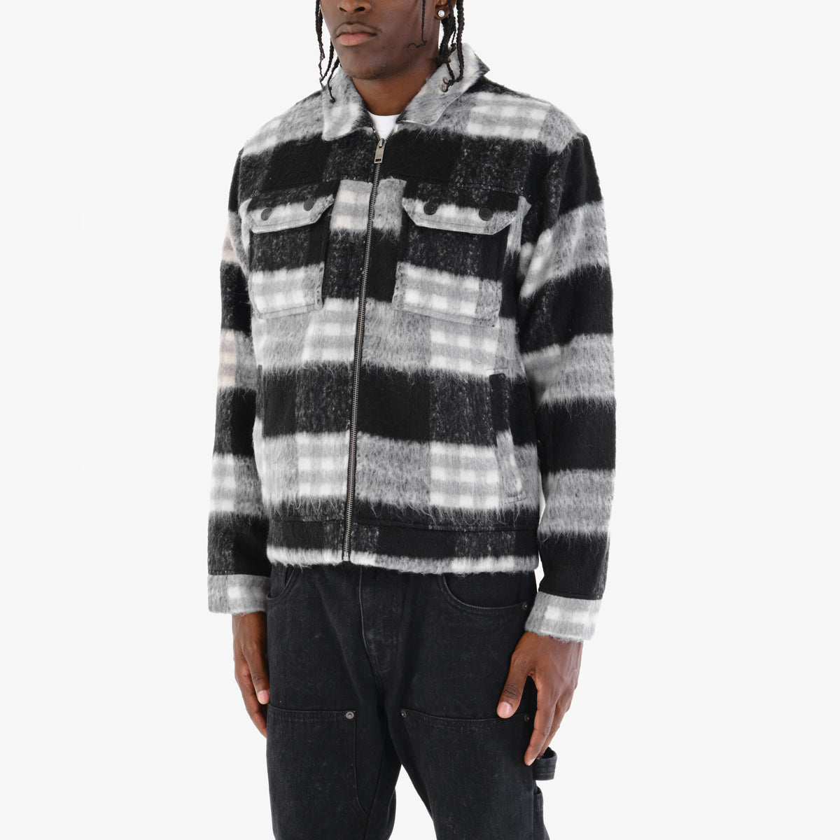 BLACK BRUSHED FLANNEL JACKET