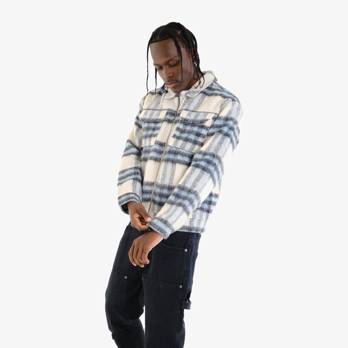 BLUE BRUSHED FLANNEL JACKET BLUE BRUSHED FLANNEL JACKET