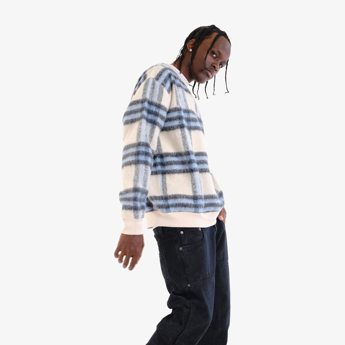 BLUE BRUSHED FLANNEL CREWNECK